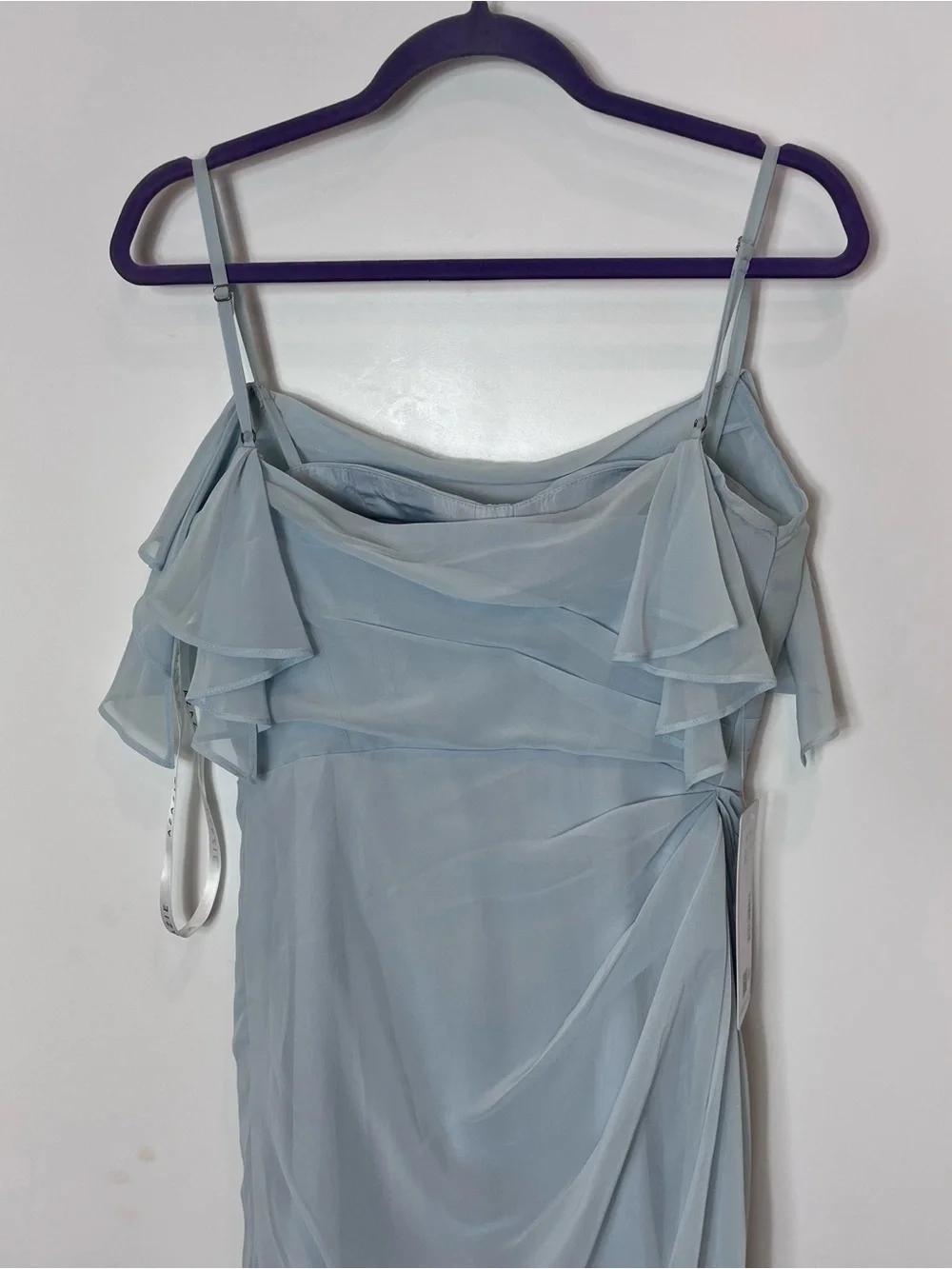 Azazie Jasmine Mist Sheath Side Slit Chiffon Blue Spaghetti Strap Maxi Dress NWT - Picture 6 of 9